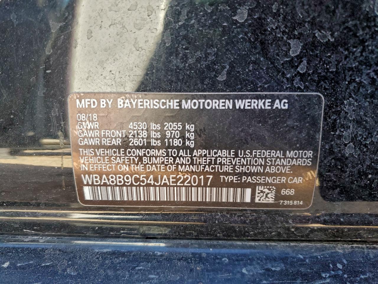 2018 BMW 330 I VIN: WBA8B9C54JAE22017 Lot: 94199735