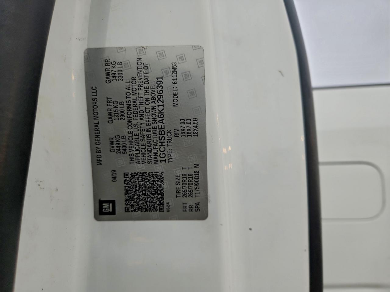 2019 Chevrolet Colorado VIN: 1GCHSBEA6K1296391 Lot: 93513785