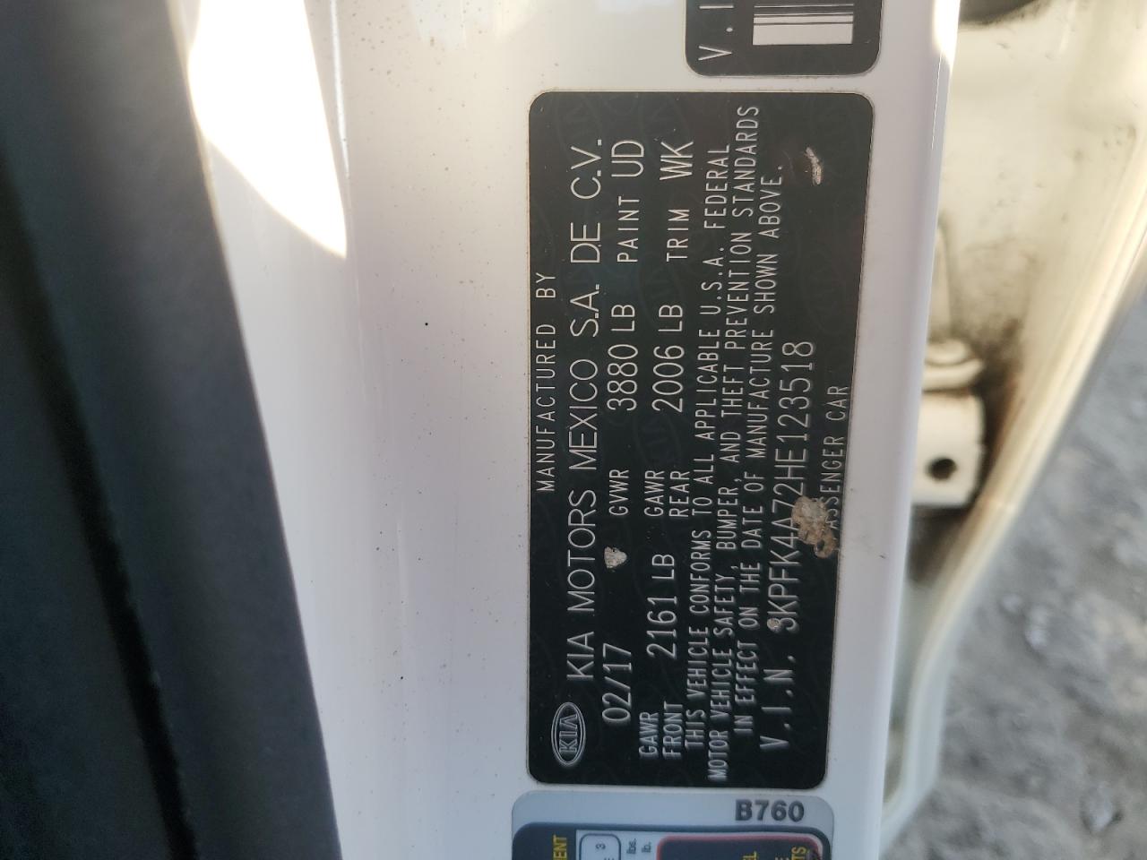 2017 Kia Forte Lx VIN: 3KPFK4A72HE123518 Lot: 92434545