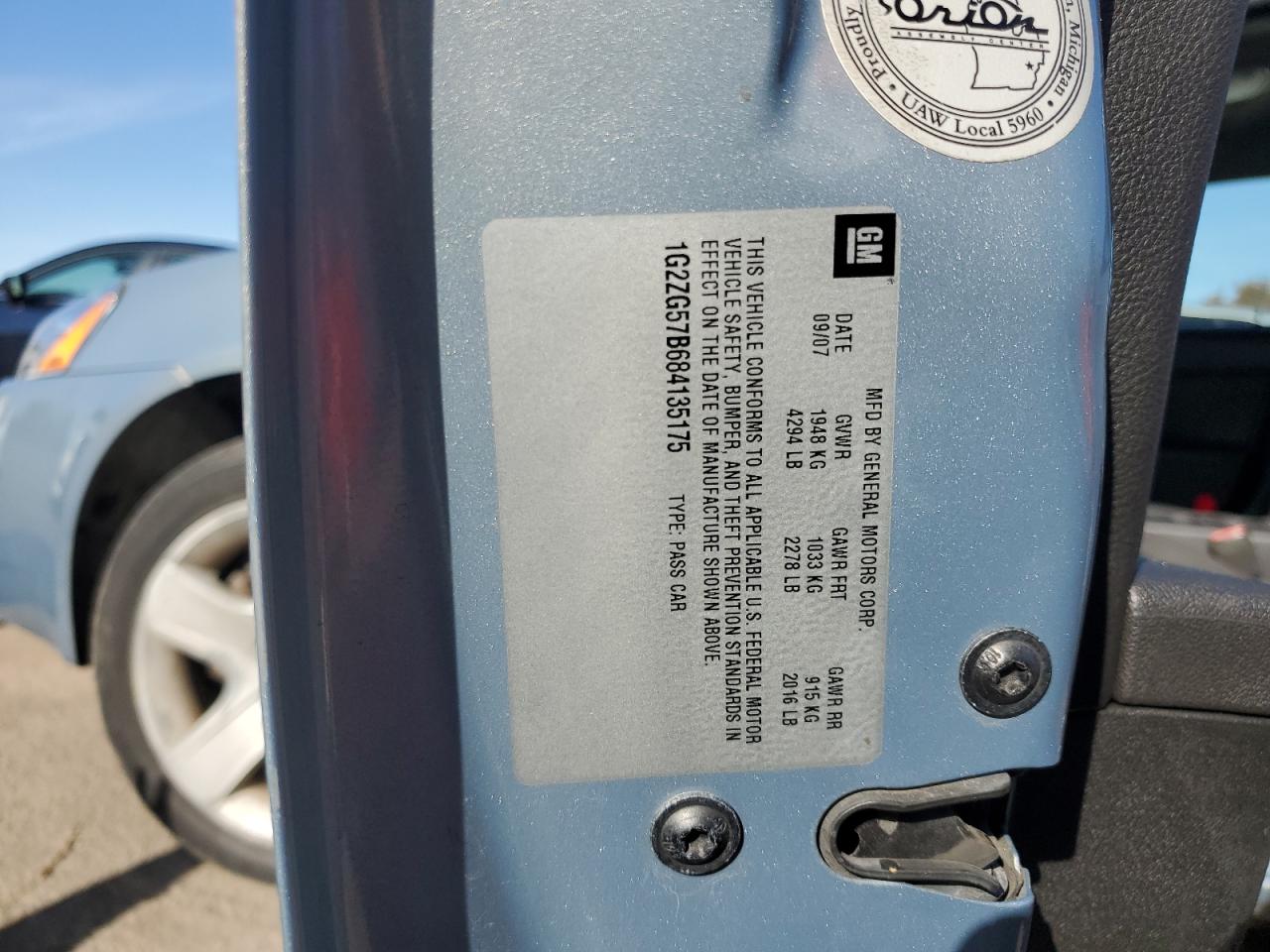 2008 Pontiac G6 Base VIN: 1G2ZG57B684135175 Lot: 92504025