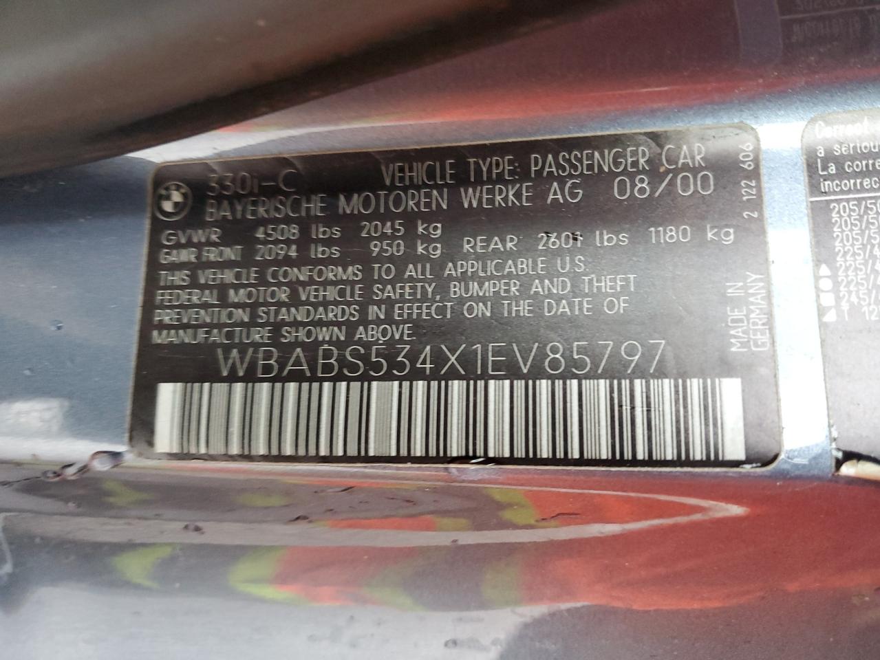 2001 BMW 330 Ci VIN: WBABS534X1EV85797 Lot: 91401245