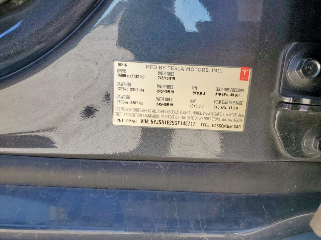2016 Tesla Model S VIN: 5YJSA1E29GF145717 Lot: 91206435