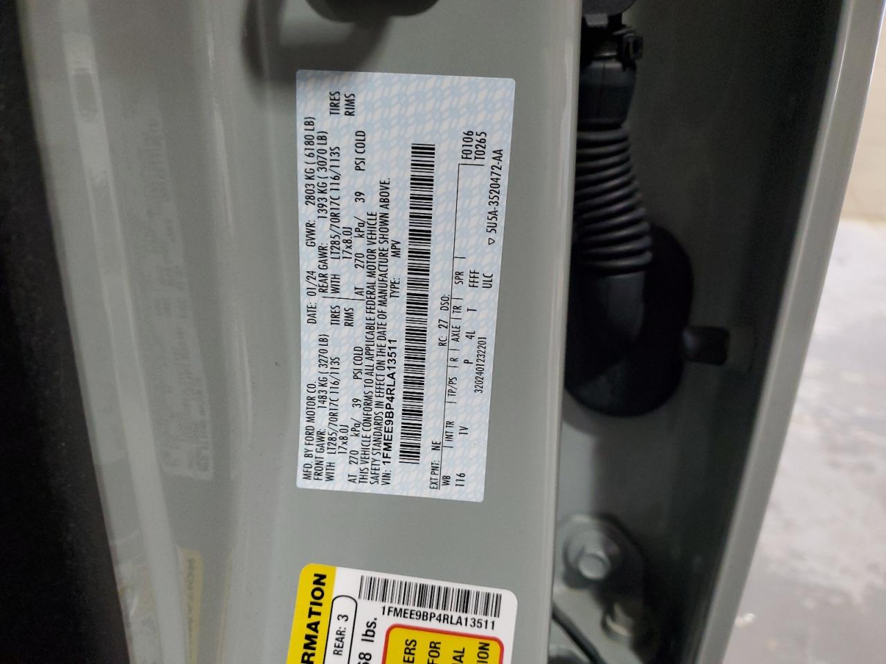 2024 Ford Bronco Badlands VIN: 1FMEE9BP4RLA13511 Lot: 92094915