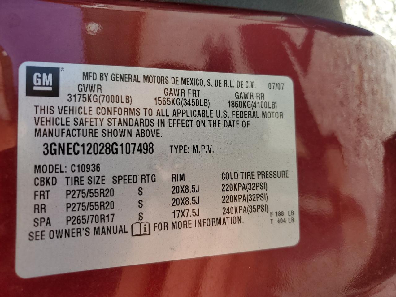 2008 Chevrolet Avalanche C1500 VIN: 3GNEC12028G107498 Lot: 91711715