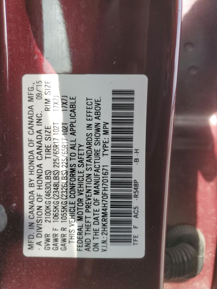 2015 Honda Cr-V Exl VIN: 2HKRM4H70FH701671 Lot: 91737455