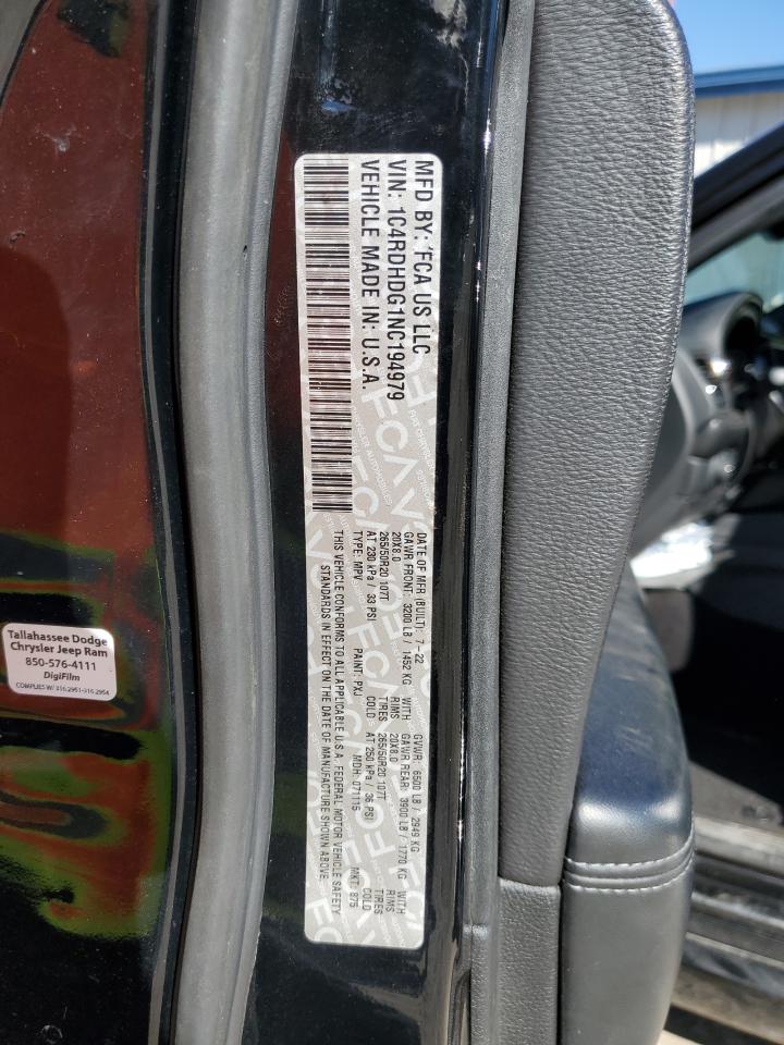 2022 Dodge Durango Gt VIN: 1C4RDHDG1NC194979 Lot: 87408505