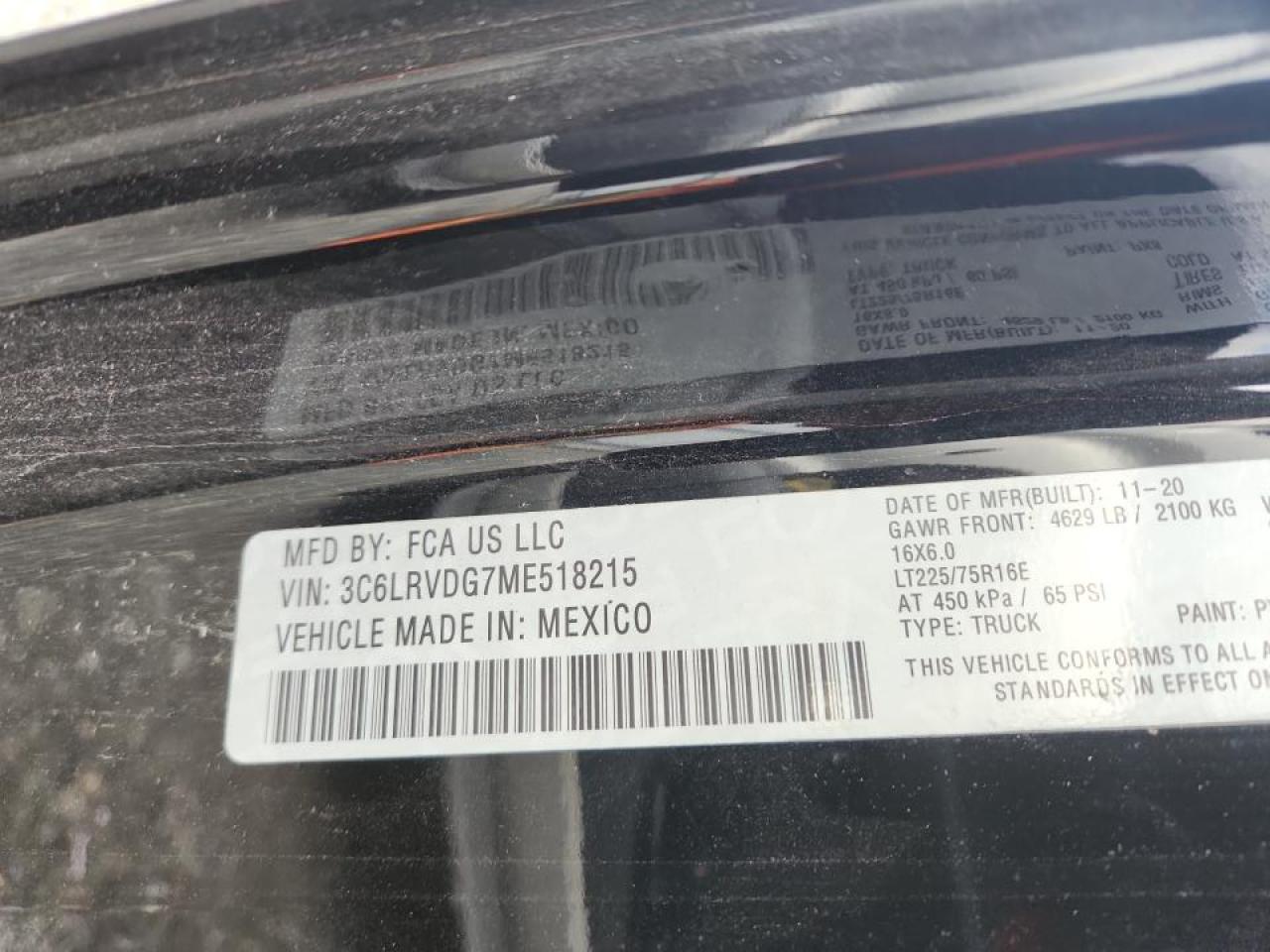 2021 Ram Promaster Delivery Van VIN: 3C6LRVDG7ME518215 Lot: 92896445