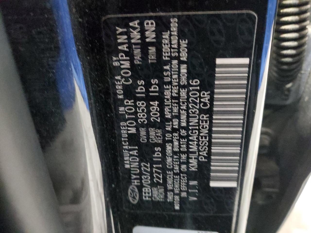 2022 Hyundai Elantra Sel VIN: KMHLM4AG1NU322016 Lot: 92184845