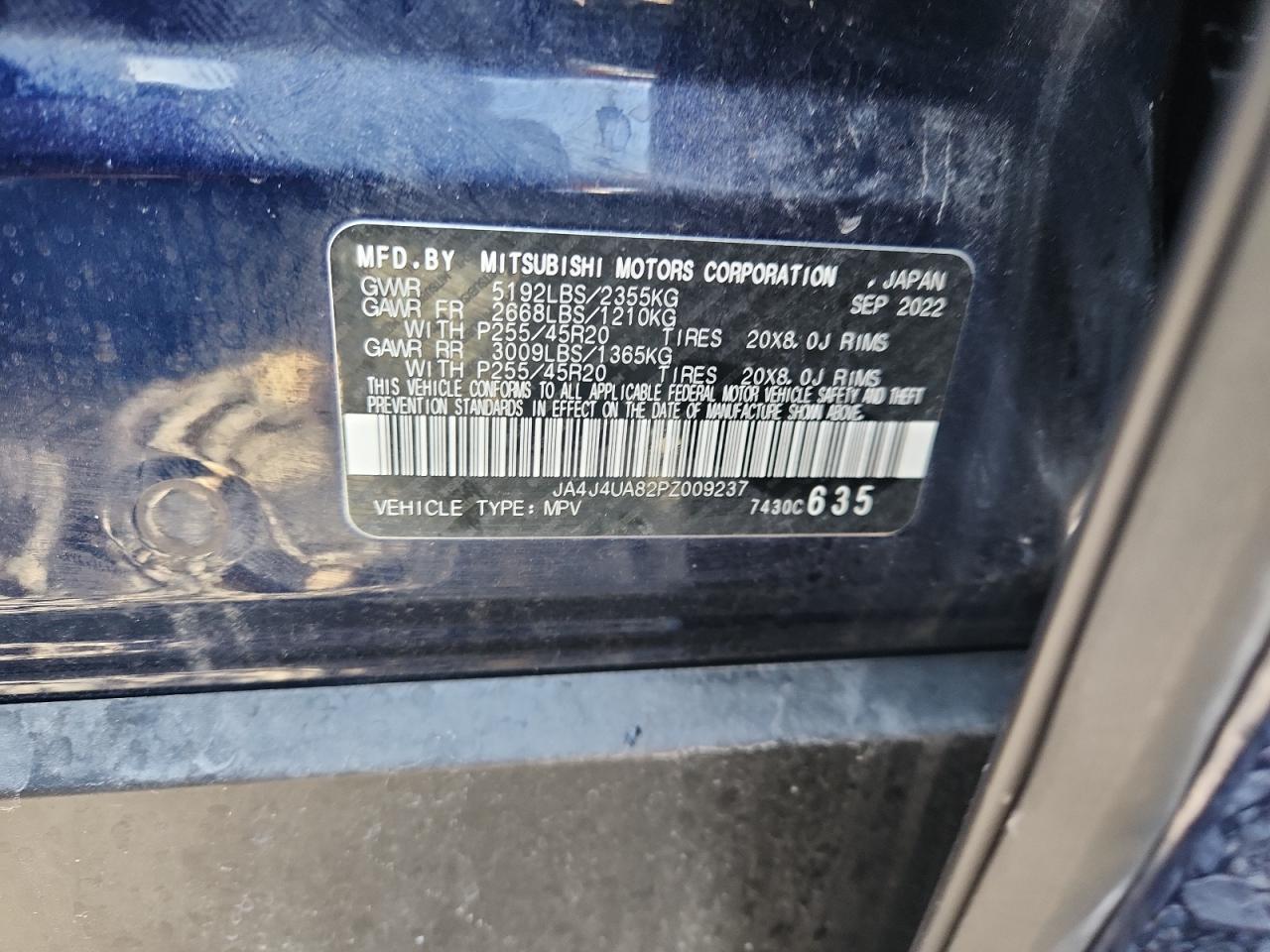 2023 Mitsubishi Outlander Se VIN: JA4J4UA82PZ009237 Lot: 92210455