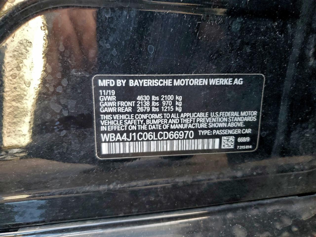 2020 BMW 430I Gran Coupe VIN: WBA4J1C06LCD66970 Lot: 94644555