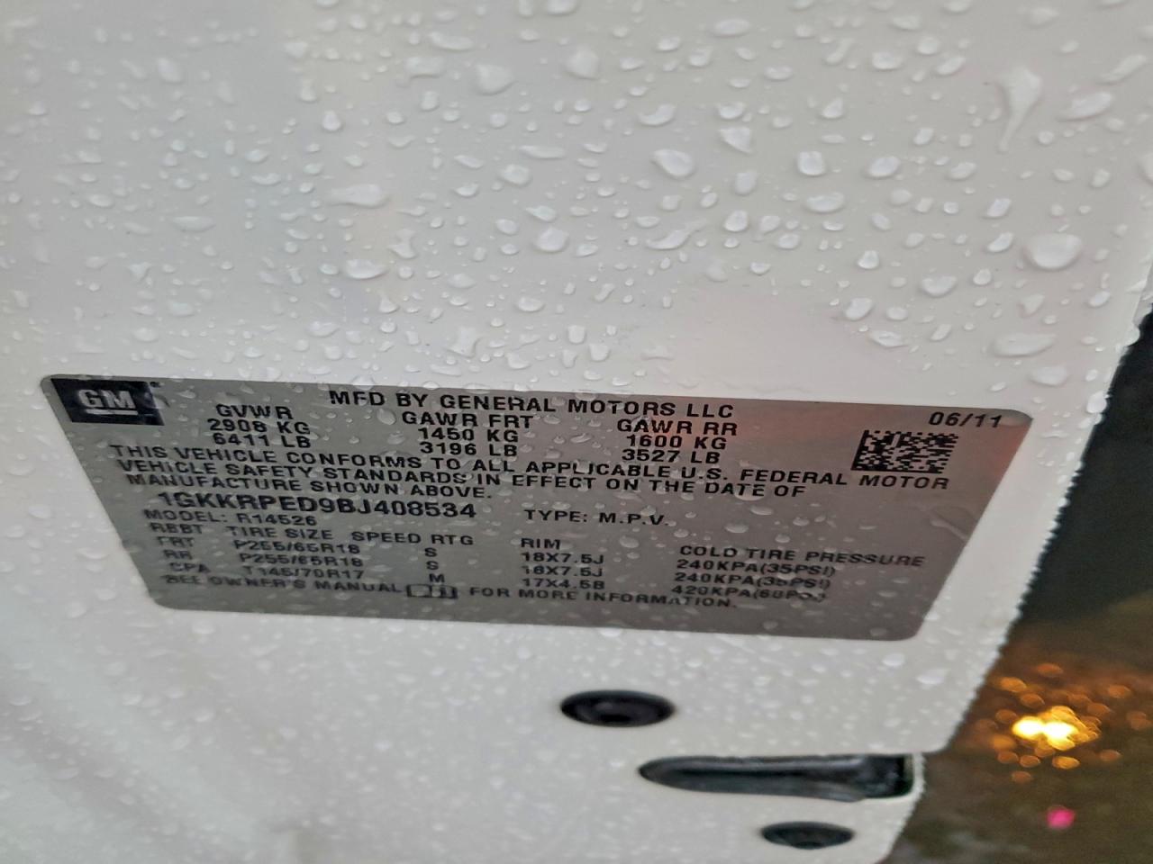 2011 GMC Acadia Sle VIN: 1GKKRPED9BJ408534 Lot: 94061955