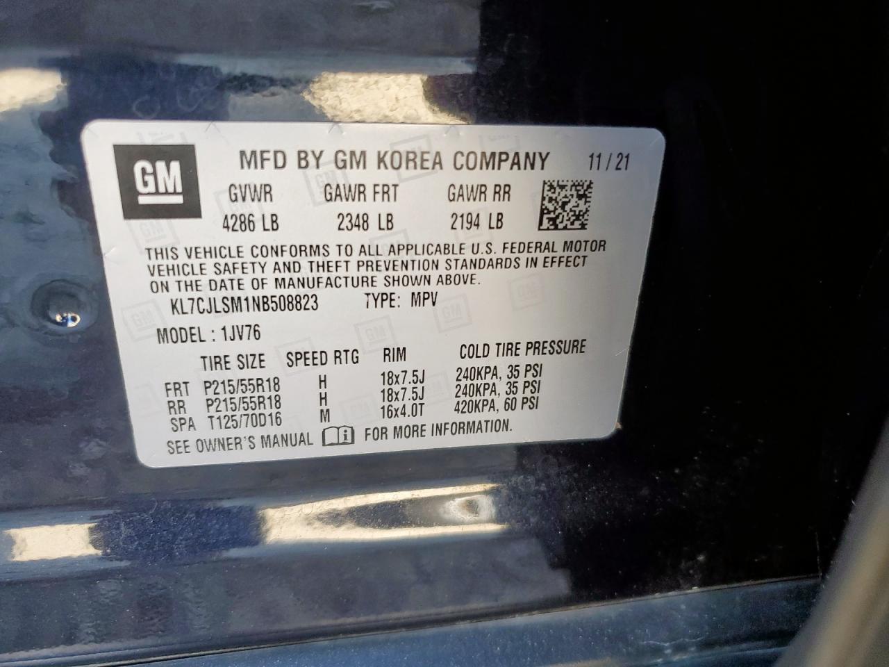 2022 Chevrolet Trax 1Lt VIN: KL7CJLSM1NB508823 Lot: 92481705