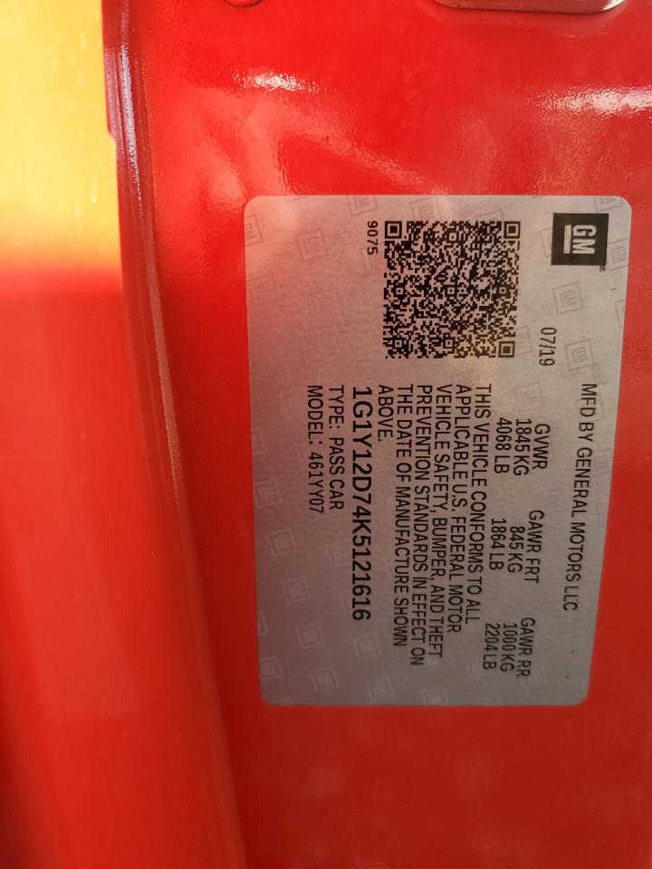 2019 Chevrolet Corvette Grand Sport 3Lt VIN: 1G1Y12D74K5121616 Lot: 93085145