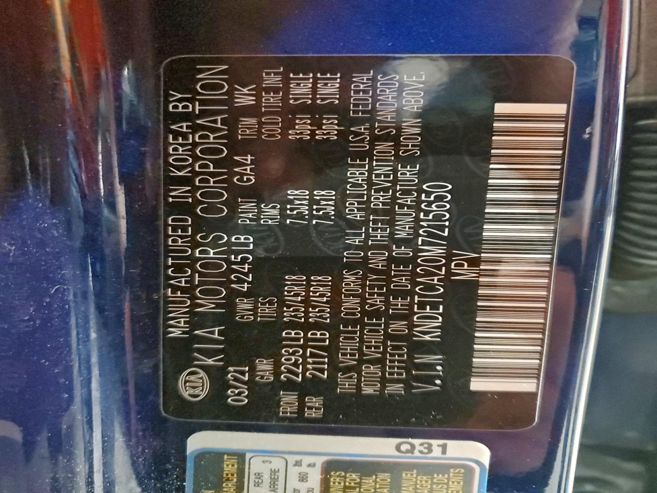 2021 Kia Seltos Sx VIN: KNDETCA20M7215650 Lot: 93351045