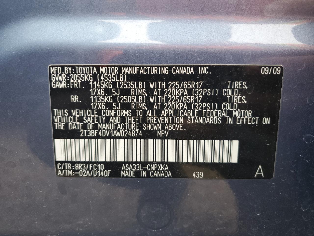 2010 Toyota Rav4 VIN: 2T3BF4DV1AW024874 Lot: 93145515