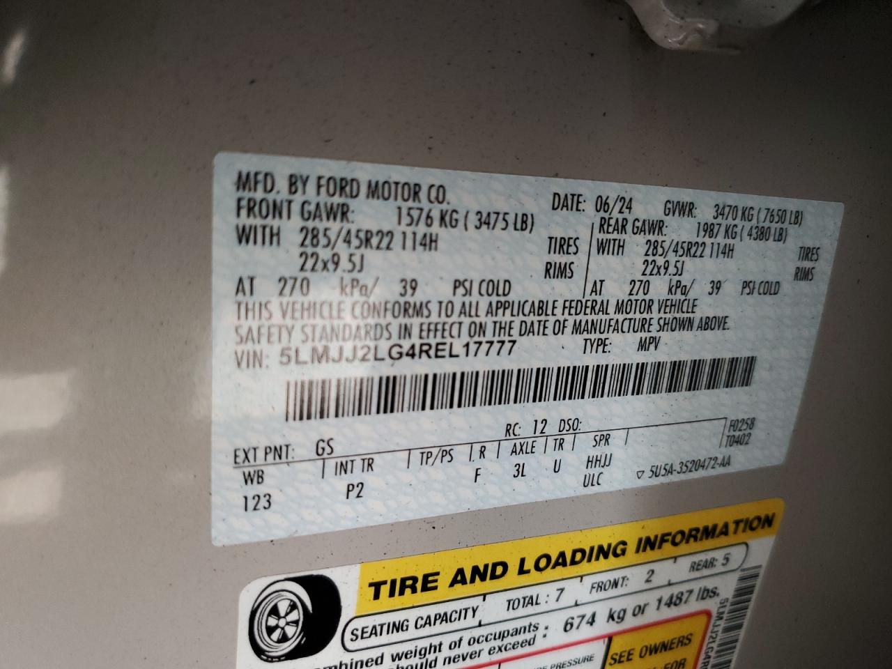 2024 Lincoln Navigator Reserve VIN: 5LMJJ2LG4REL17777 Lot: 91395305