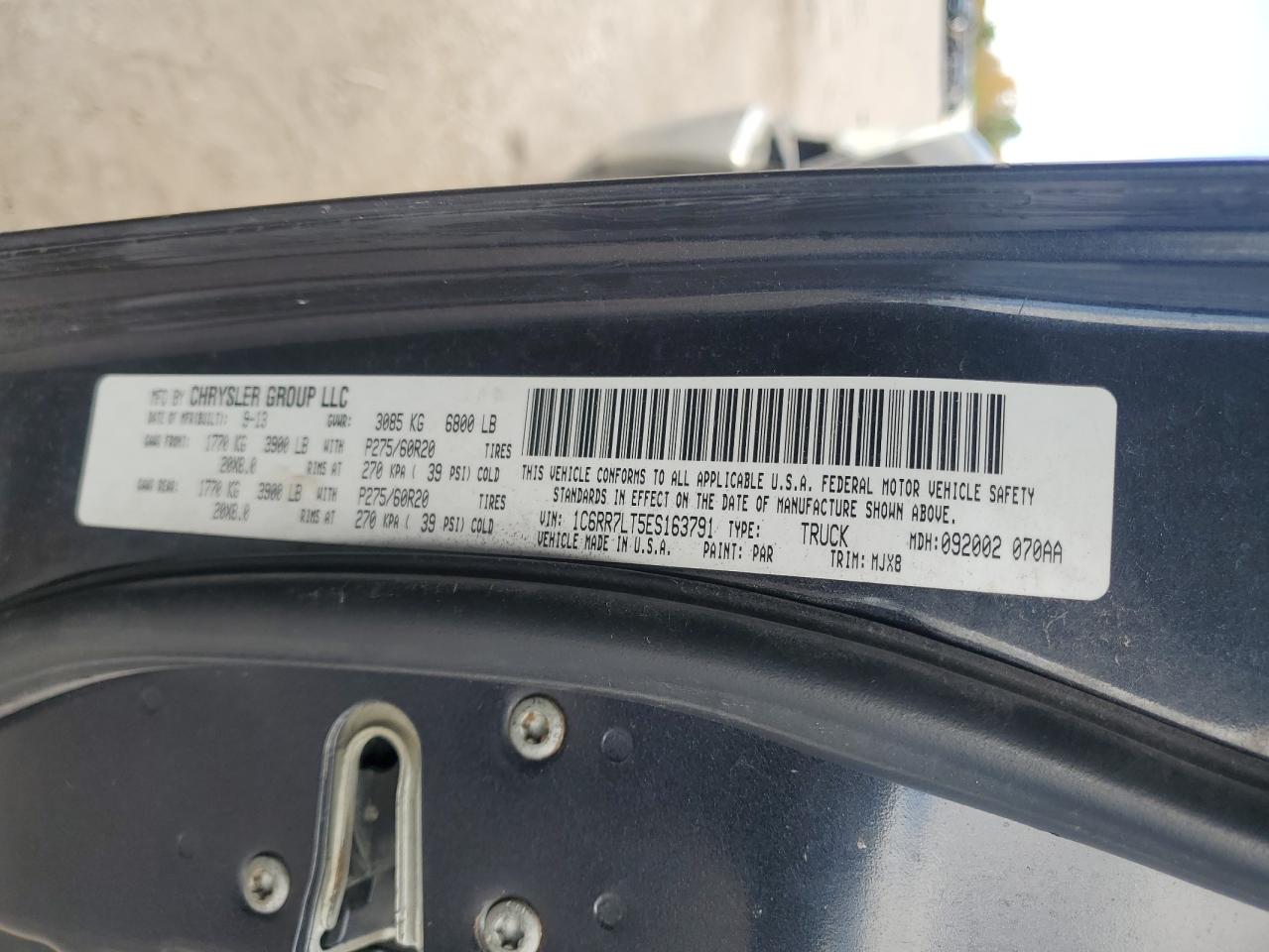 2014 Ram 1500 Slt VIN: 1C6RR7LT5ES163791 Lot: 91093315