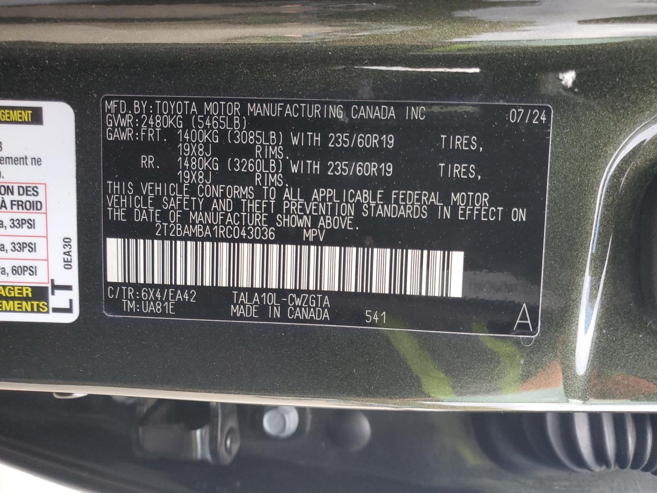 2024 Lexus Rx 350 Base VIN: 2T2BAMBA1RC043036 Lot: 91925685