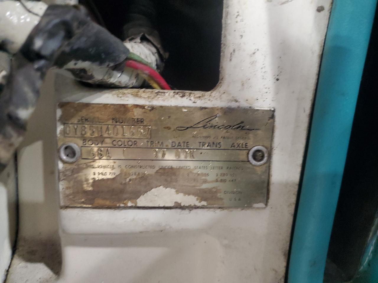 1960 Lincoln Continenta VIN: 0Y85H401657 Lot: 91448235