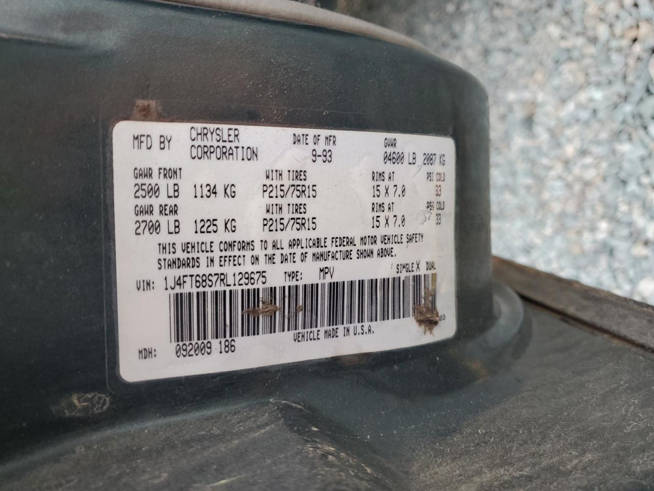 1994 Jeep Cherokee Sport VIN: 1J4FT68S7RL129675 Lot: 93403385