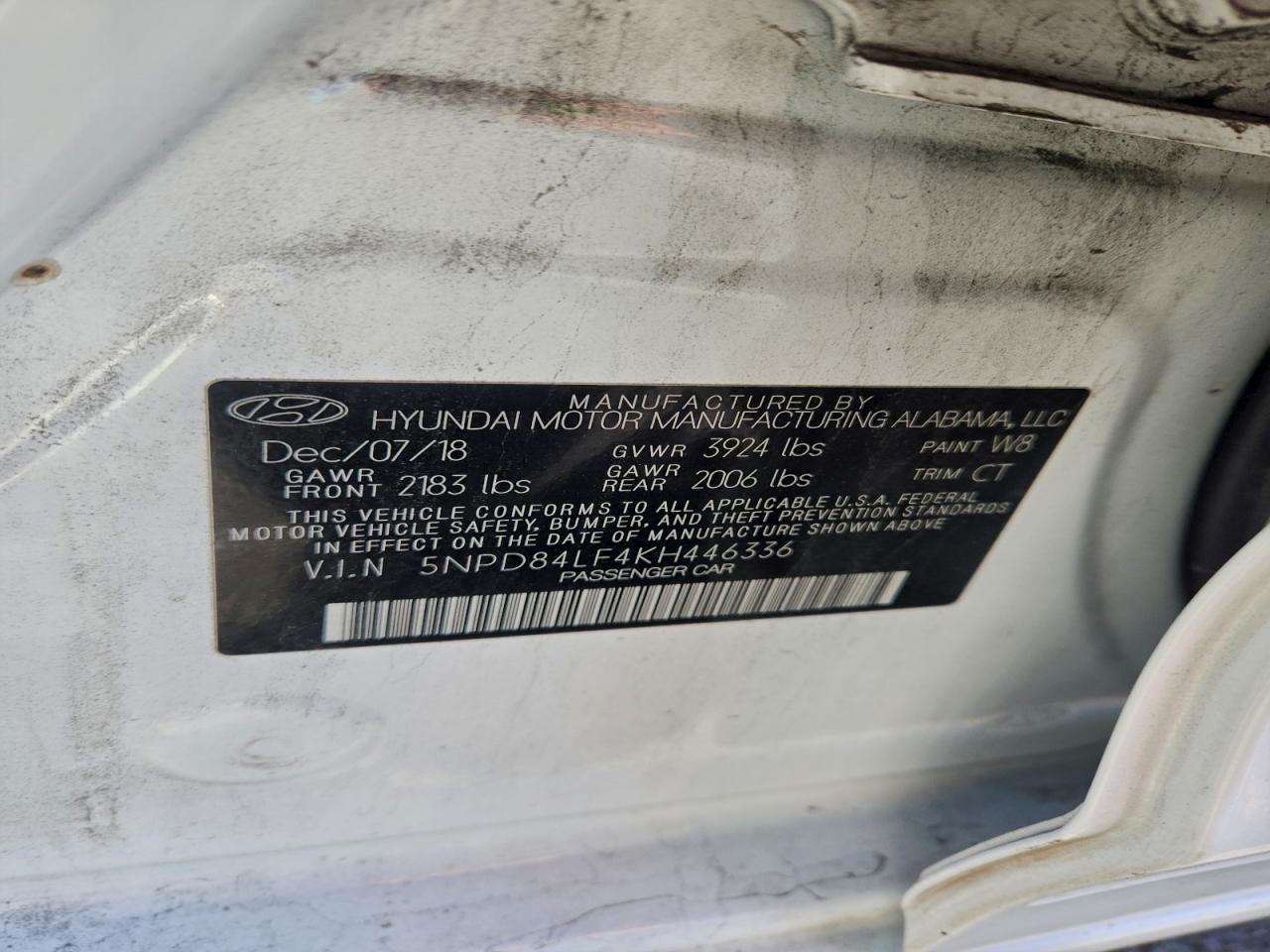 2019 Hyundai Elantra Sel VIN: 5NPD84LF4KH446336 Lot: 93787465