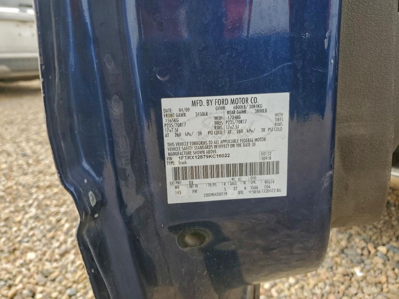 2009 Ford F150 Super Cab VIN: 1FTRX12879KC16022 Lot: 94107555