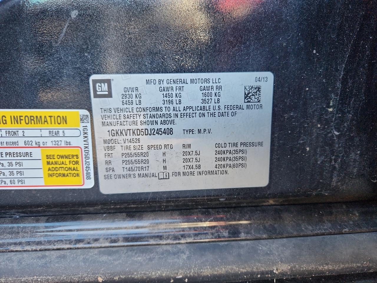 2013 GMC Acadia Denali VIN: 1GKKVTKD5DJ245408 Lot: 92862965