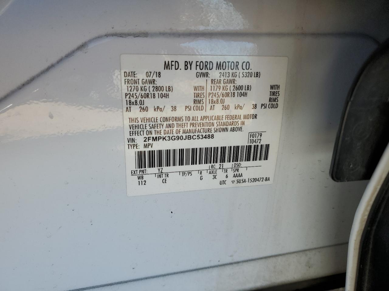 2018 Ford Edge Se VIN: 2FMPK3G90JBC53488 Lot: 92278315