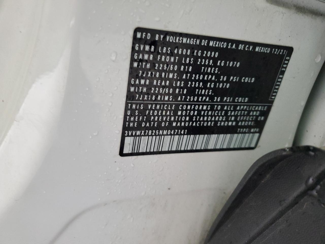 2022 Volkswagen Taos Se VIN: 3VVWX7B25NM047141 Lot: 92078875