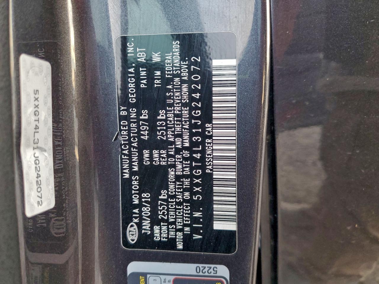 2018 Kia Optima Lx VIN: 5XXGT4L31JG242072 Lot: 93523605