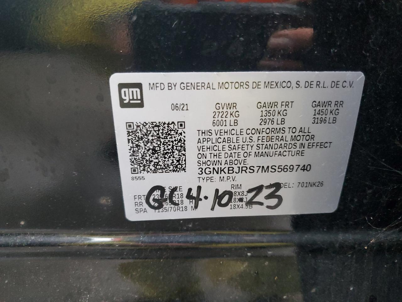 2021 Chevrolet Blazer 3Lt VIN: 3GNKBJRS7MS569740 Lot: 91974355