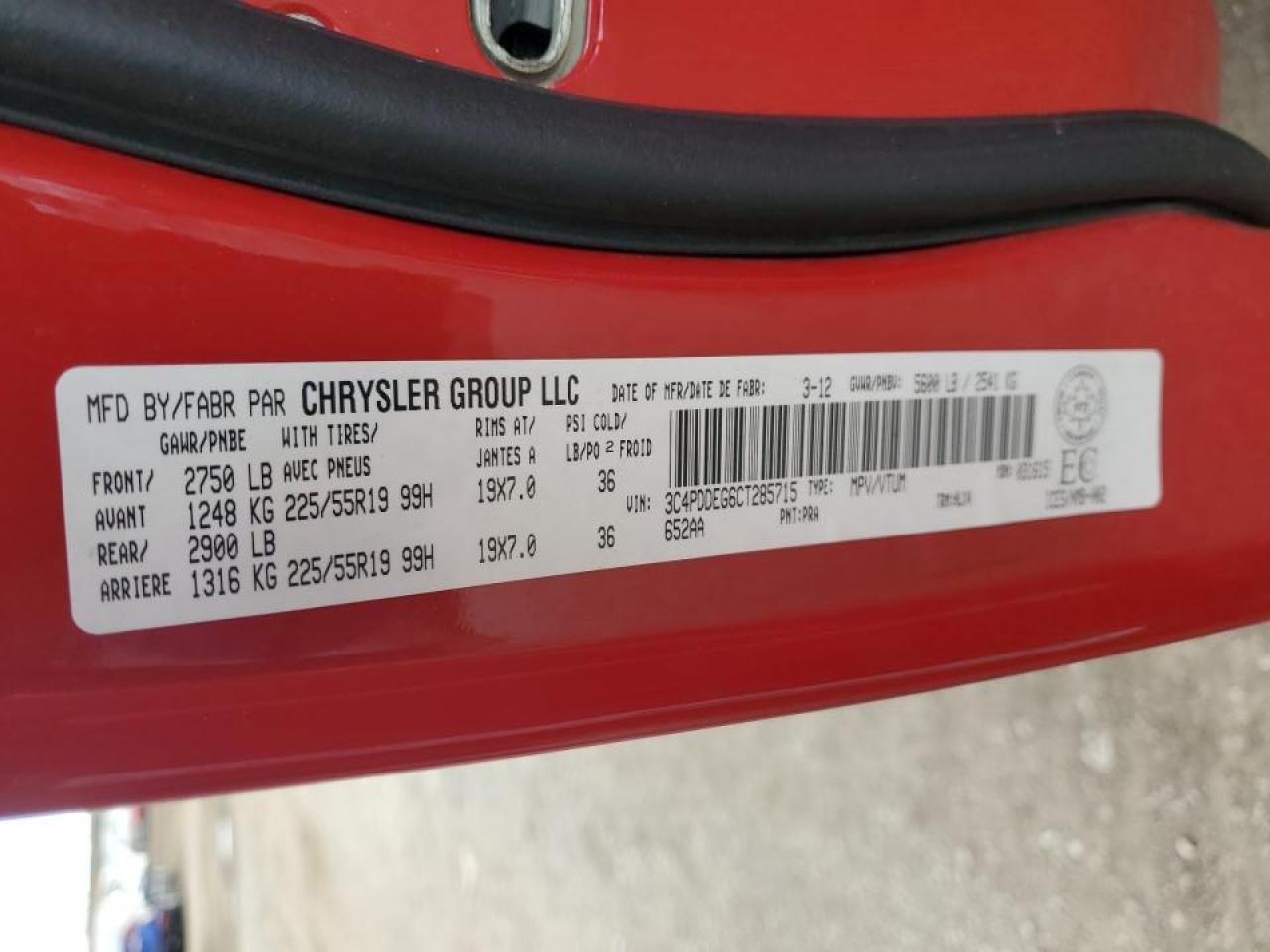 2012 Dodge Journey R/T VIN: 3C4PDDEG6CT285715 Lot: 92802985