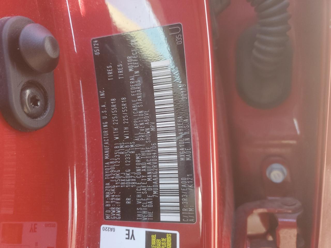 2024 Toyota Corolla Cr VIN: 7MUDAAAG2RV094706 Lot: 93892665