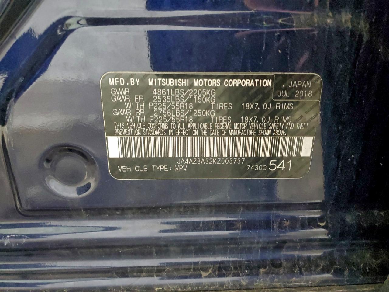 2019 Mitsubishi Outlander Se VIN: JA4AZ3A32KZ003737 Lot: 93178885