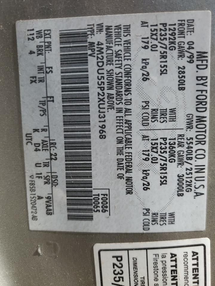 1999 Mercury Mountaineer VIN: 4M2DU55P2XUJ31968 Lot: 90665205