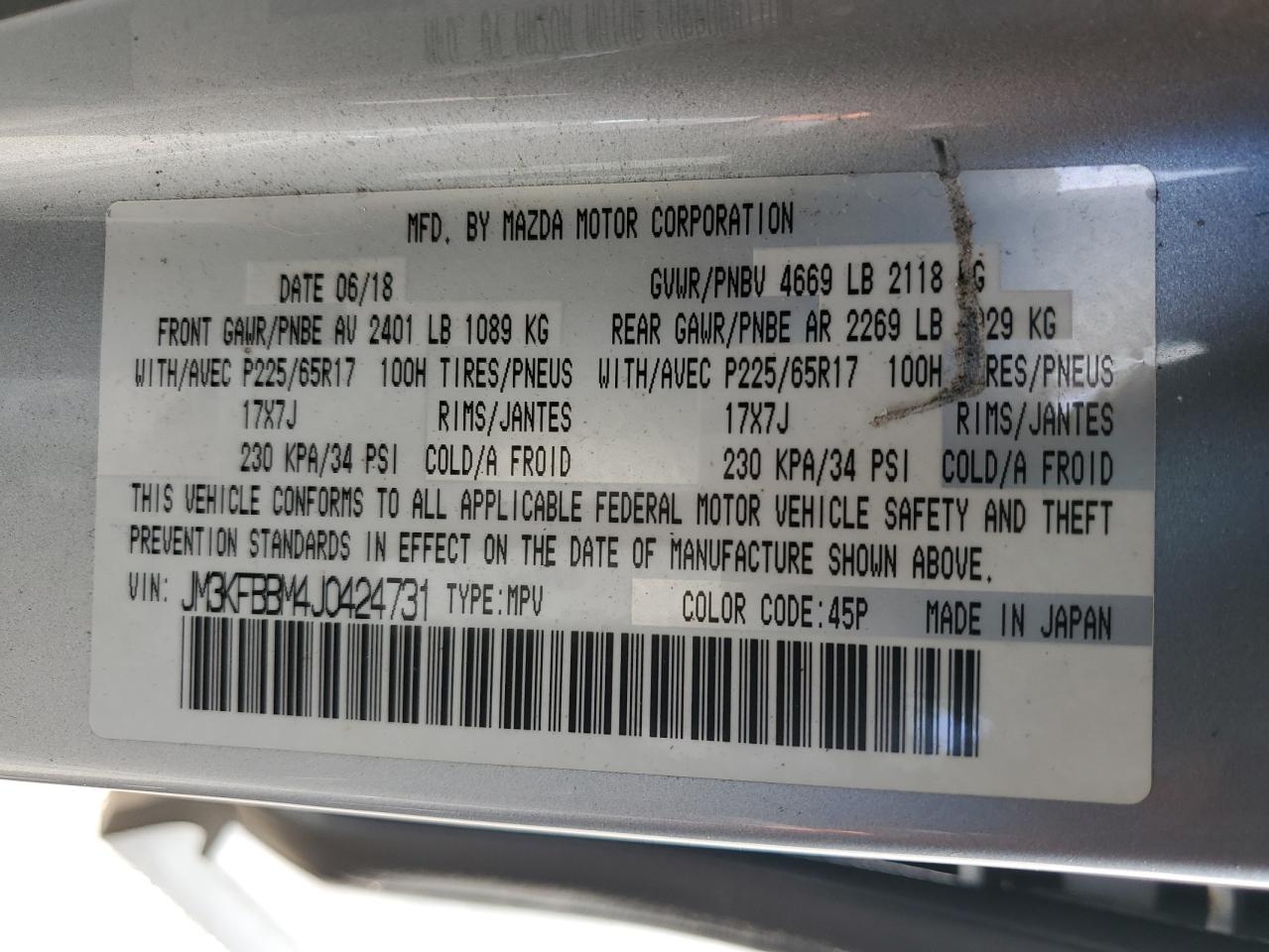 2018 Mazda Cx-5 Sport VIN: JM3KFBBM4J0424731 Lot: 92707515