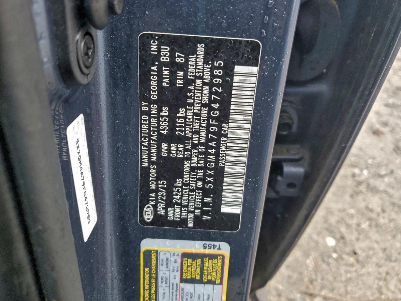 2015 Kia Optima Lx VIN: 5XXGM4A79FG472985 Lot: 94187435