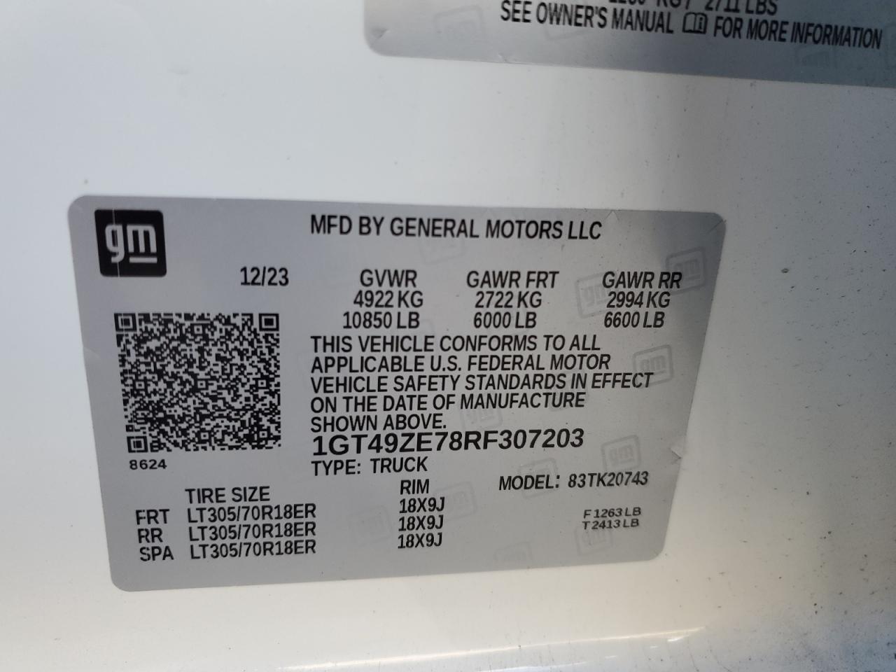 2024 GMC Sierra K2500 At4X VIN: 1GT49ZE78RF307203 Lot: 89933015