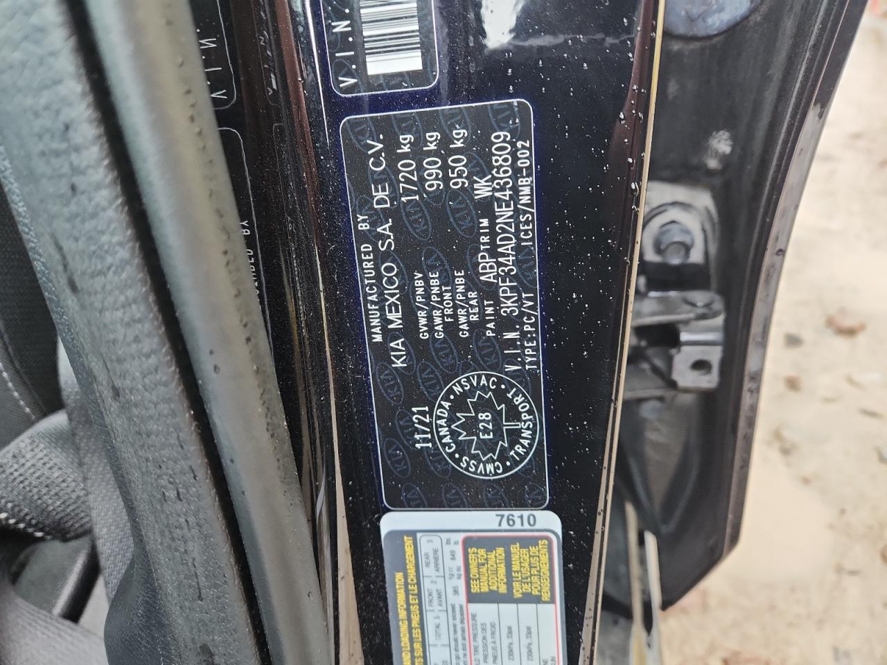 2022 Kia Forte Gt Line VIN: 3KPF34AD2NE436809 Lot: 92490835