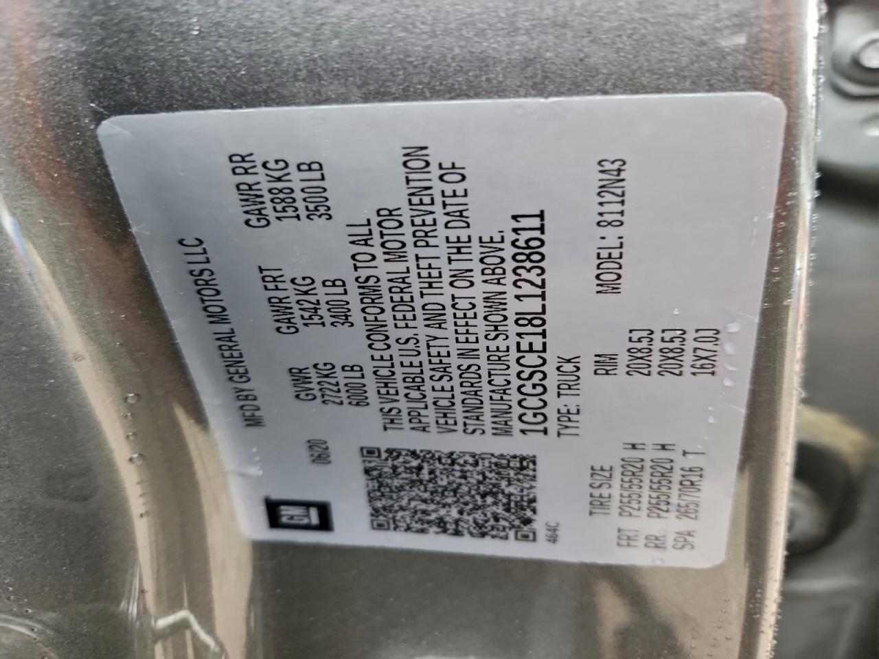 2020 Chevrolet Colorado Lt VIN: 1GCGSCE18L1238611 Lot: 93715325