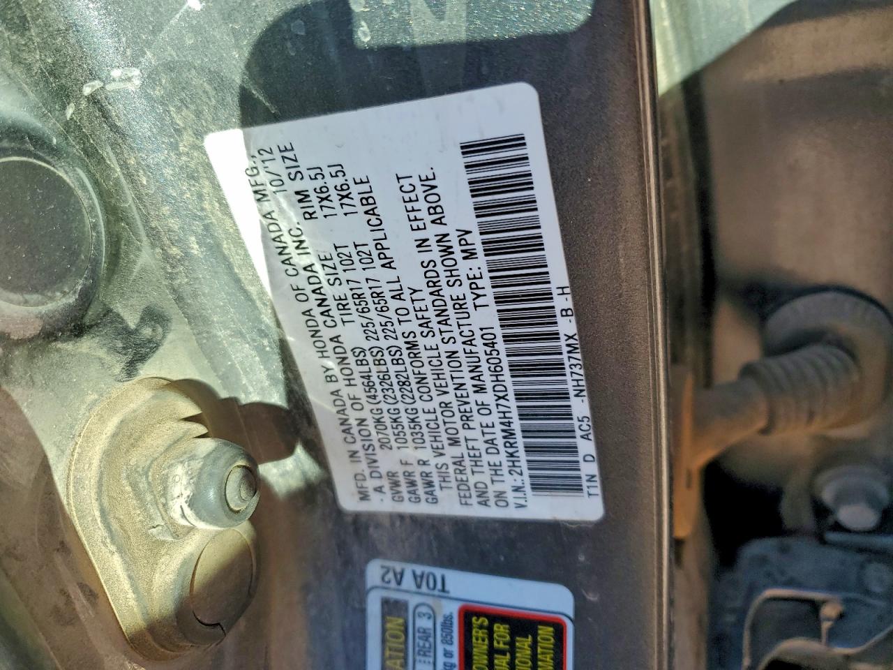 2013 Honda Cr-V Exl VIN: 2HKRM4H7XDH605401 Lot: 94433745