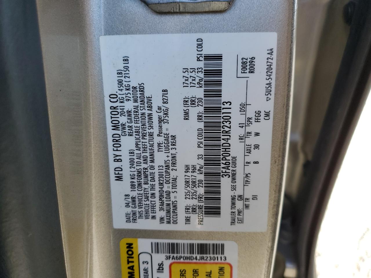 2018 Ford Fusion Se VIN: 3FA6P0HD4JR230113 Lot: 91346595