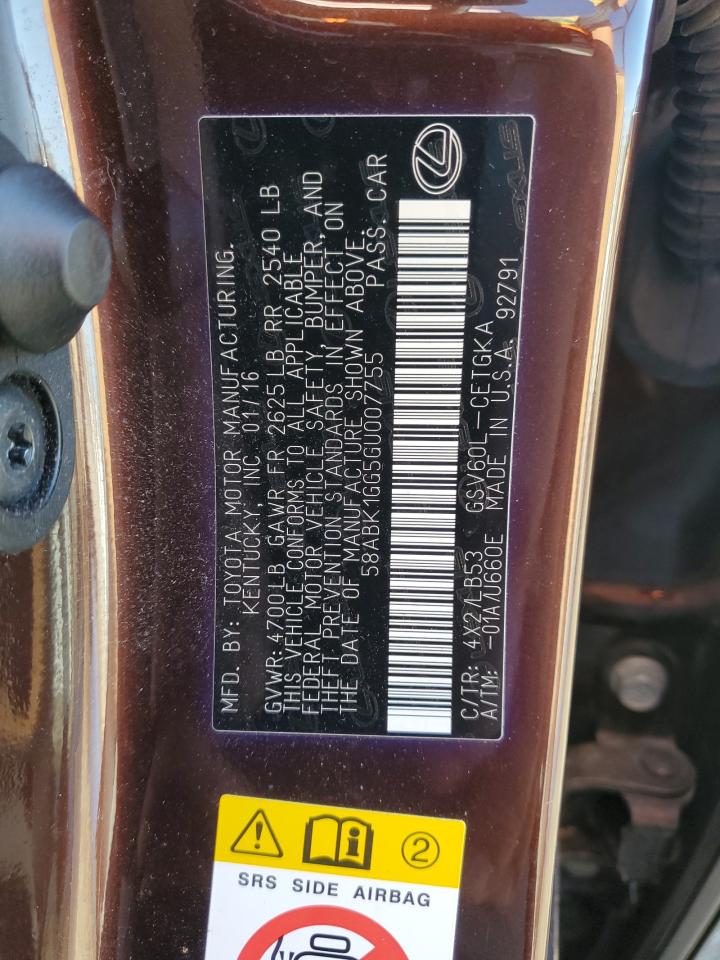 2016 Lexus Es 350 VIN: 58ABK1GG5GU007755 Lot: 90750305