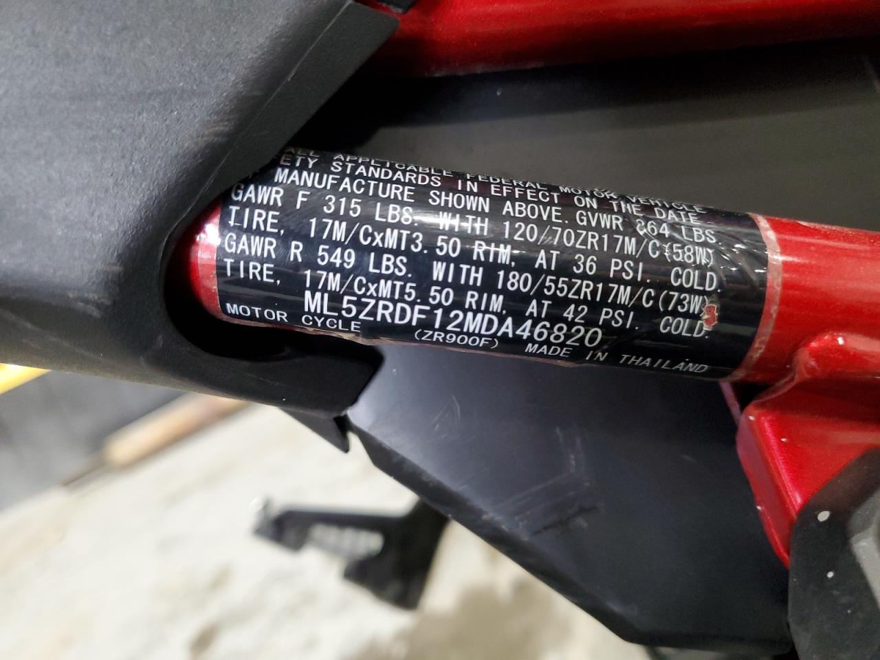 2021 Kawasaki Zr900 F VIN: ML5ZRDF12MDA46820 Lot: 93176715