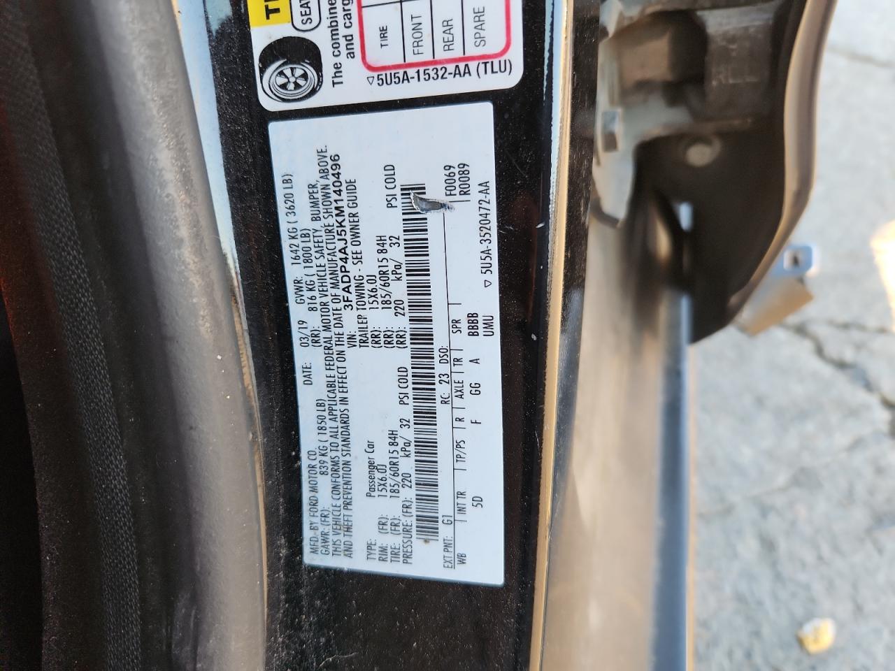 2019 Ford Fiesta S VIN: 3FADP4AJ5KM140496 Lot: 92351335