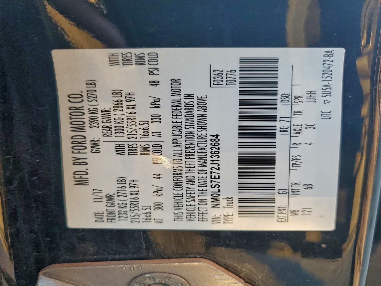 2018 Ford Transit Connect Xl VIN: NM0LS7E72J1362684 Lot: 94002375