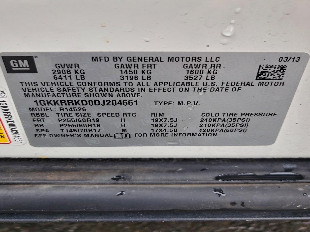 2013 GMC Acadia Slt-1 VIN: 1GKKRRKD0DJ204661 Lot: 94126815