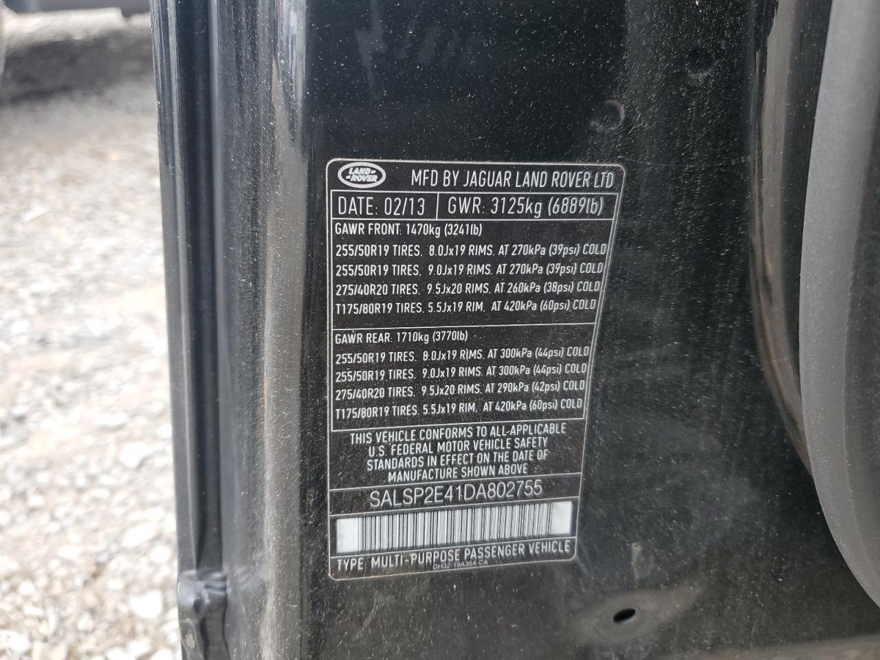 2013 Land Rover Range Rover Sport Autobiography VIN: SALSP2E41DA802755 Lot: 92870645