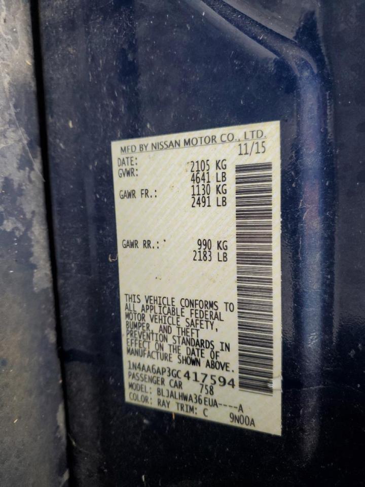 2016 Nissan Maxima 3.5S VIN: 1N4AA6AP3GC417594 Lot: 93387145