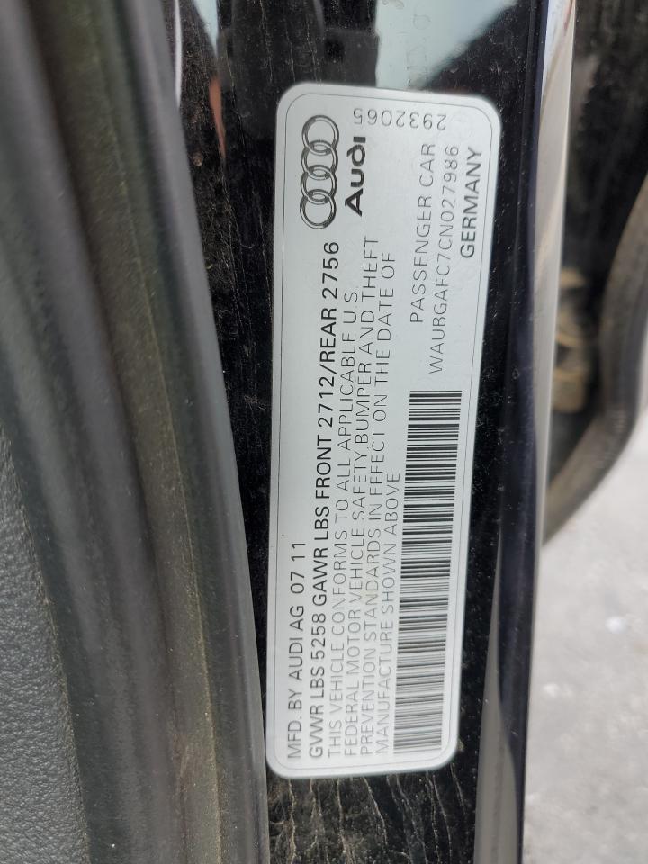 2012 Audi A6 VIN: WAUBGAFC7CN027986 Lot: 91883965